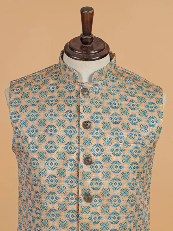 Cream sequins worked cotton silk waistcoat