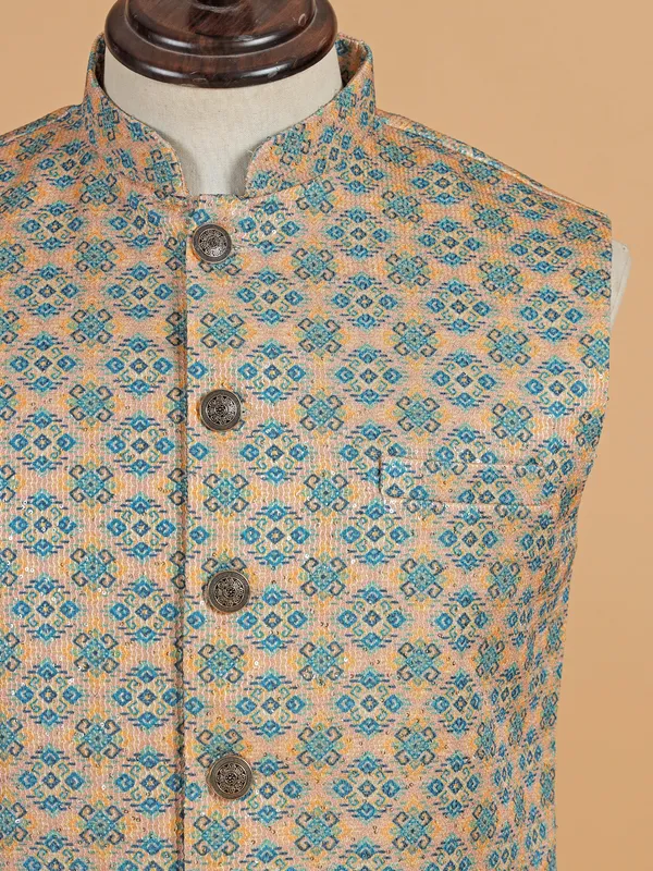 Cream sequins worked cotton silk waistcoat
