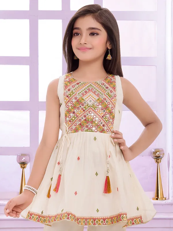 Cream sharara suit in cotton silk