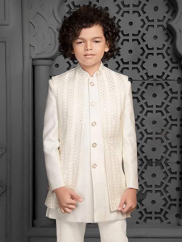 Cream shining indo western for boys