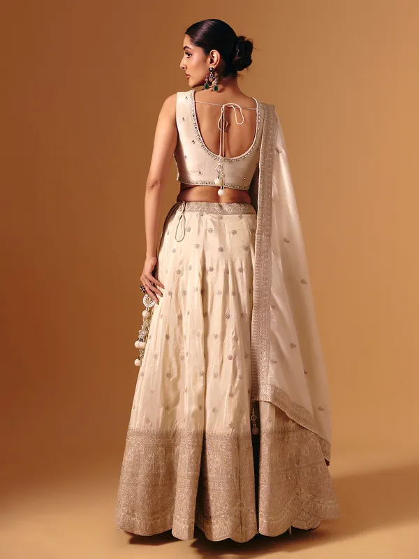 Cream silk aabla work festive lehenga choli