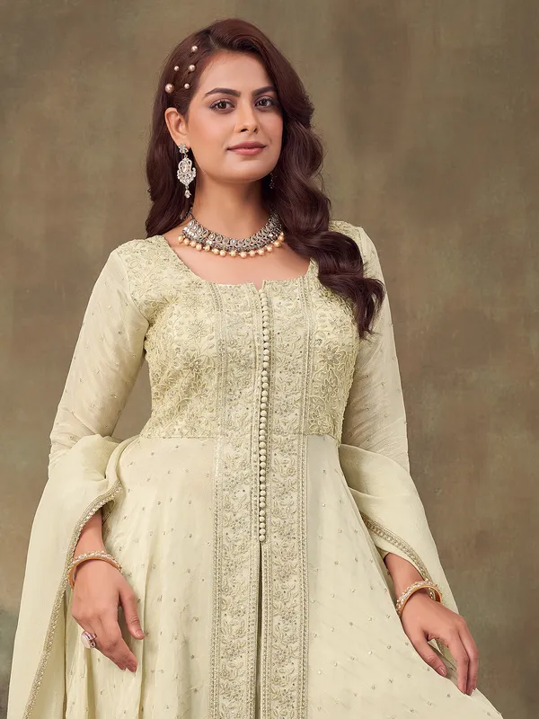 Cream silk georgette embroidered palazzo suit