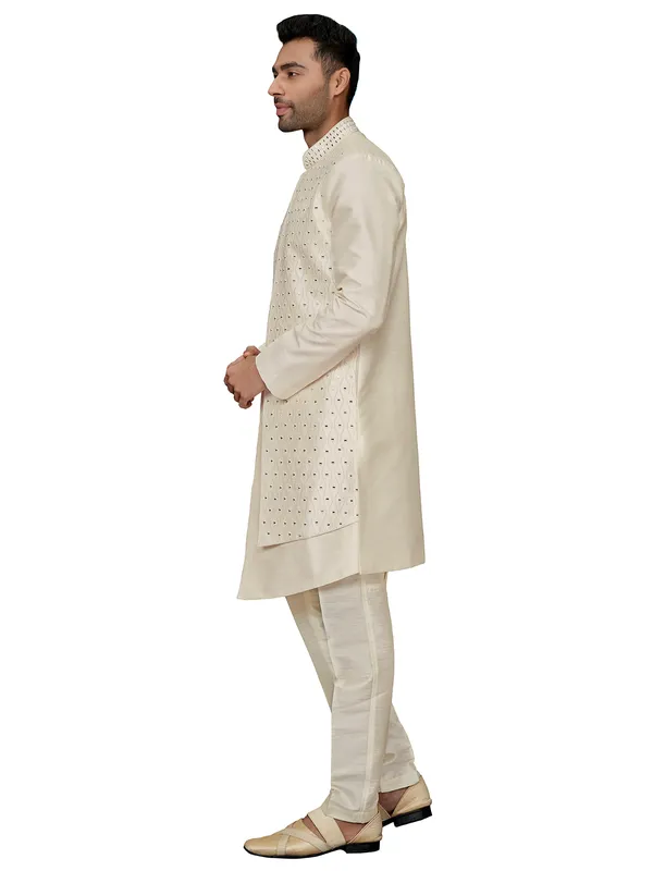 Cream silk indowestern for wedding wear