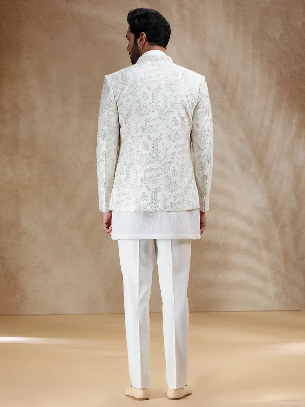 Cream silk indowestern set for men