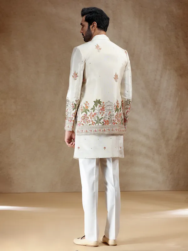 Cream silk indowestern set for wedding