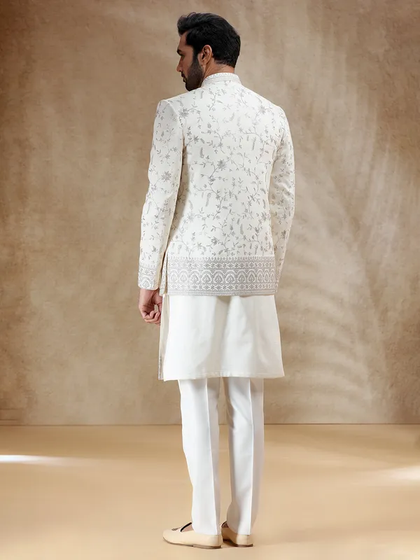Cream silk indowestern set with dupatta