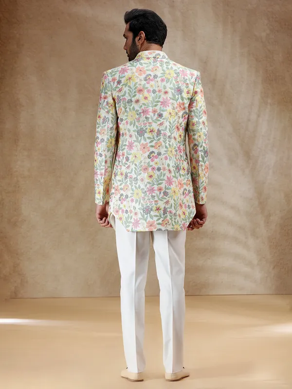 Cream silk indowestern set with embroidered coat