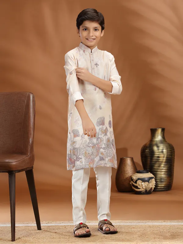 Cream silk kurta pajama for boys