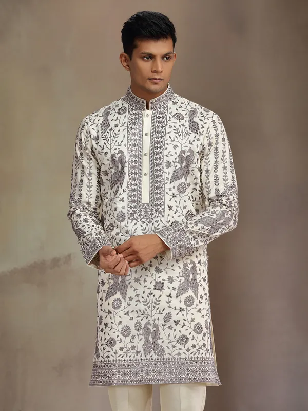 Cream premium silk kurta suit for mens festive wear