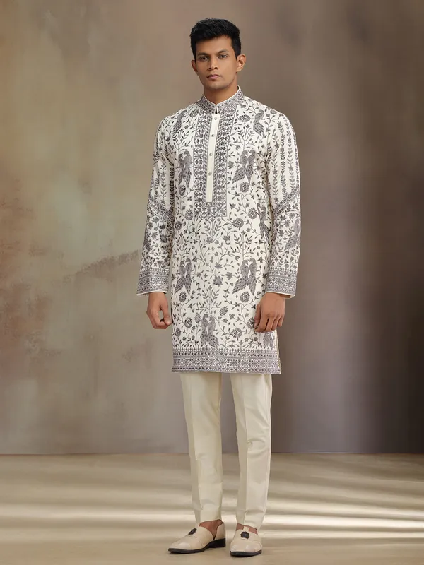 Cream premium silk kurta suit for mens festive wear