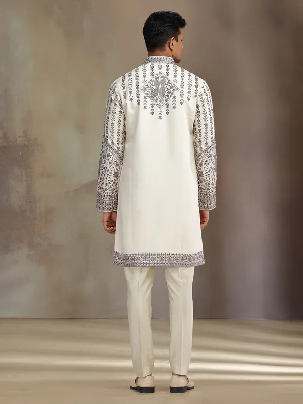 Cream premium silk kurta suit for mens festive wear