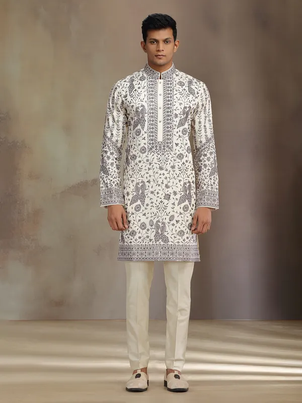 Cream premium silk kurta suit for mens festive wear