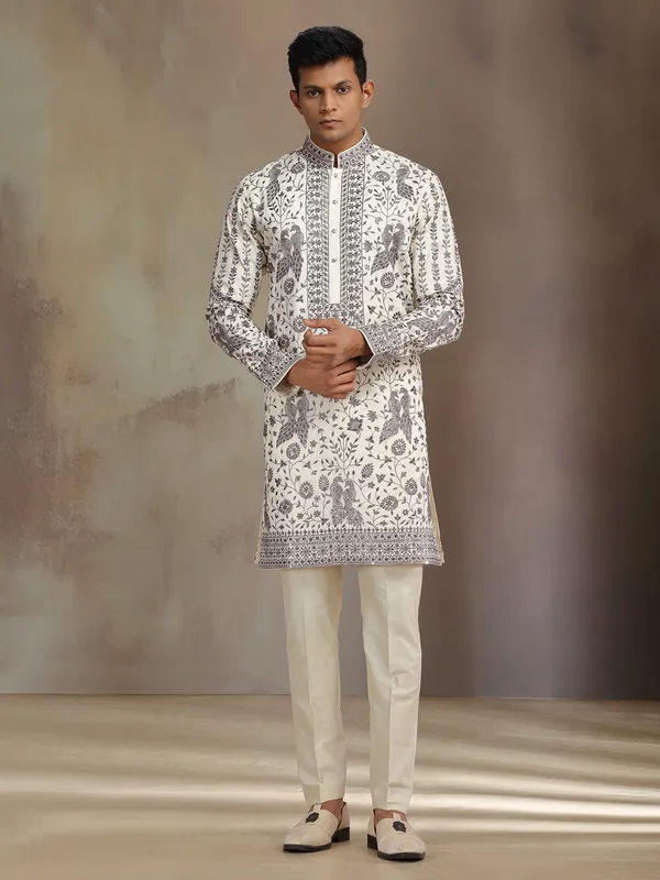 Cream premium silk kurta suit for mens festive wear