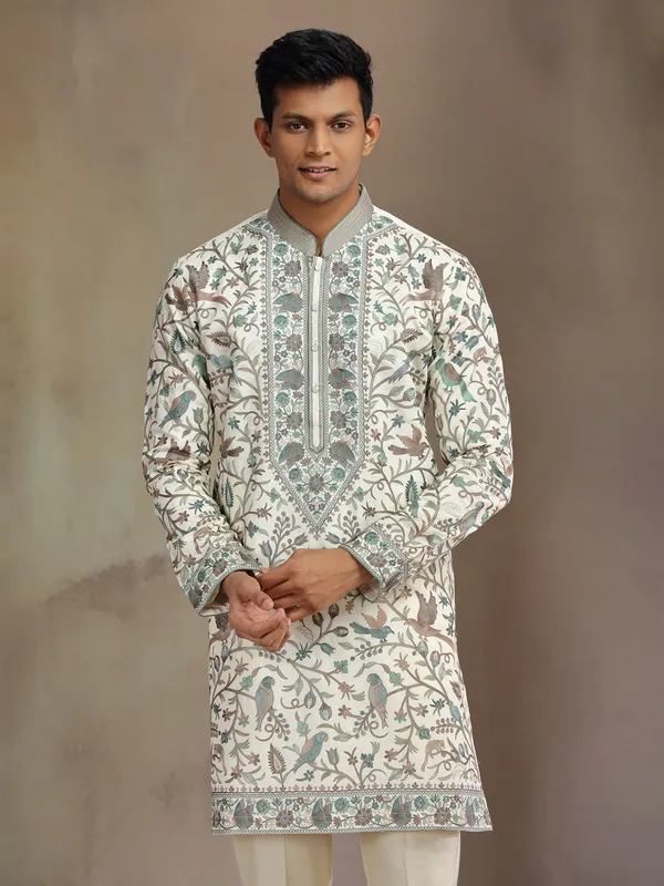 Cream premium silk kurta suit with sequins and embroidery