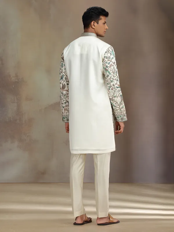 Cream premium silk kurta suit with sequins and embroidery