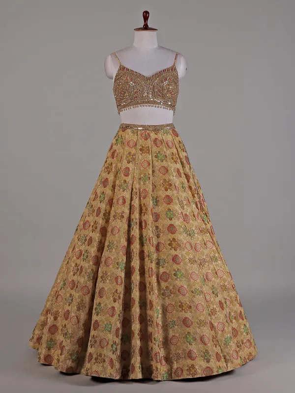 Cream silk lehenga choli for any special ocassion