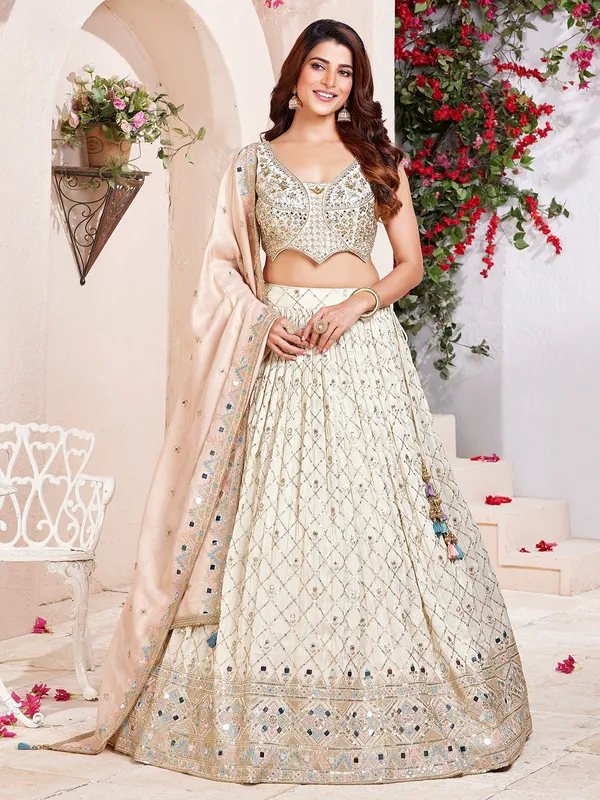 Cream silk lehenga choli for women