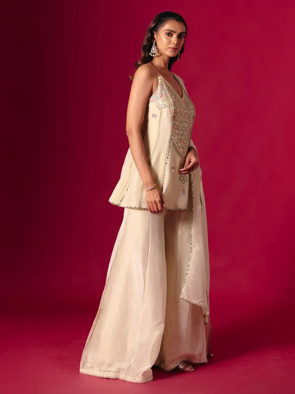 Cream silk mirror and gota palazzo suit