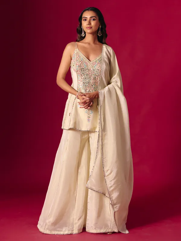 Cream silk mirror and gota palazzo suit