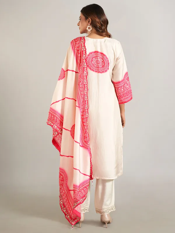 Cream silk printed festive wear salwar suit