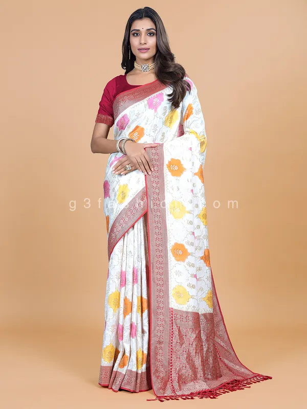 Cream dola silk saree for wedding