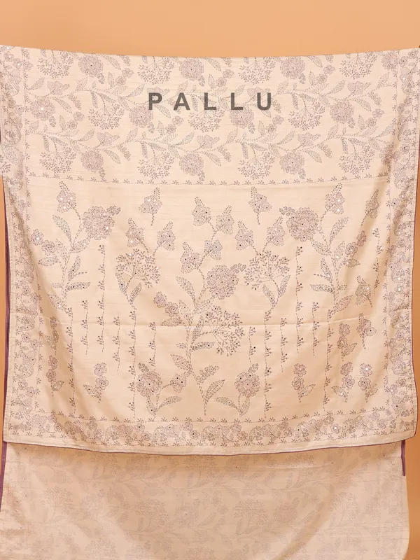 Cream silk printed saree for women