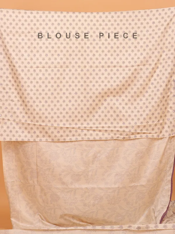 Cream silk printed saree for women