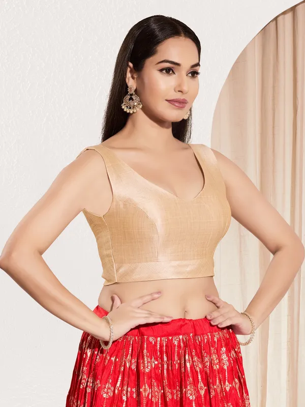 Cream silk ready made blouse in zari weaving
