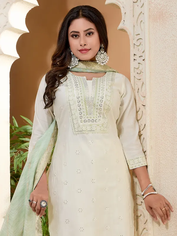 Cream silk salwar suit with dupatta
