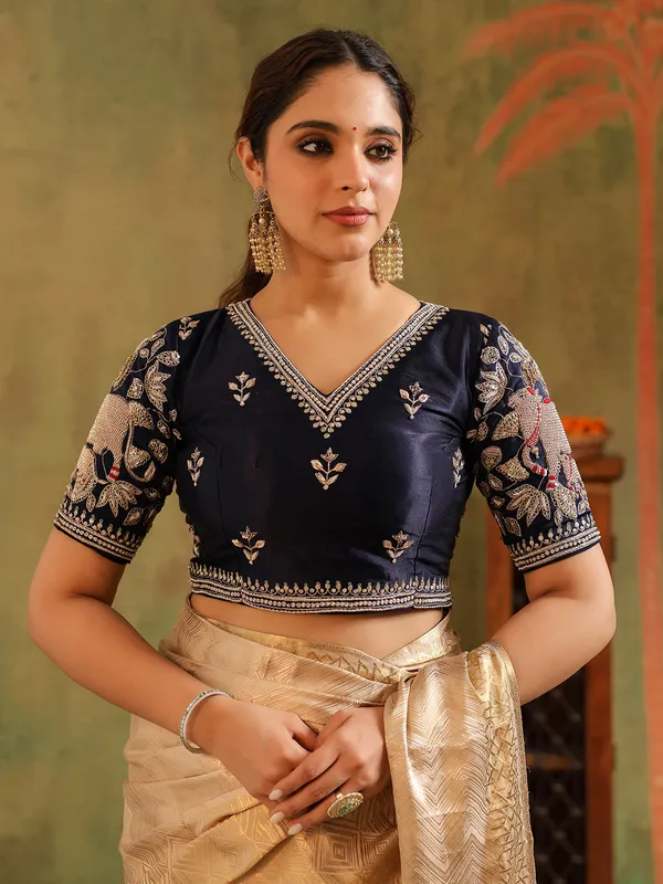 Cream silk saree designed for wedding