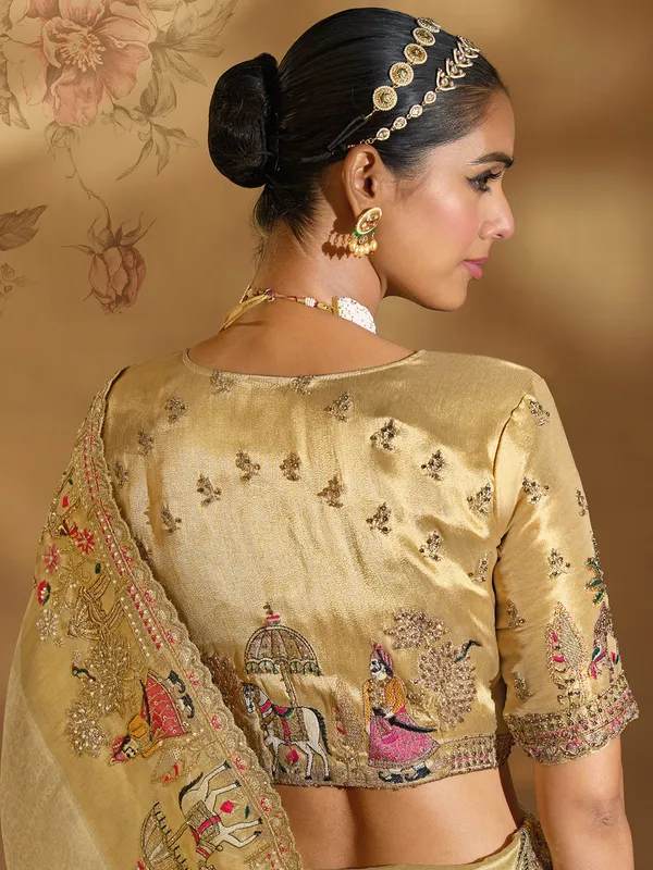 Cream silk saree for festive celebration