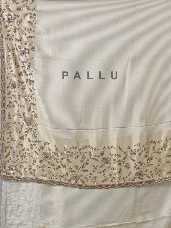 Cream silk saree for women wedding wear