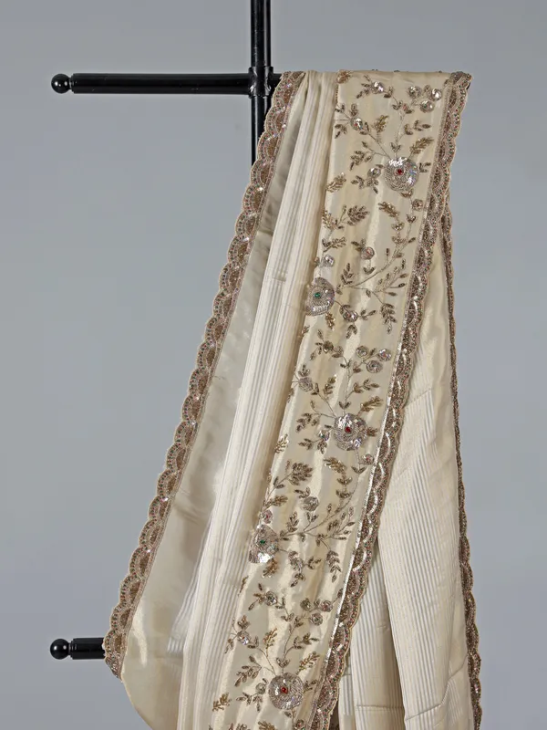 Cream silk saree for women wedding wear