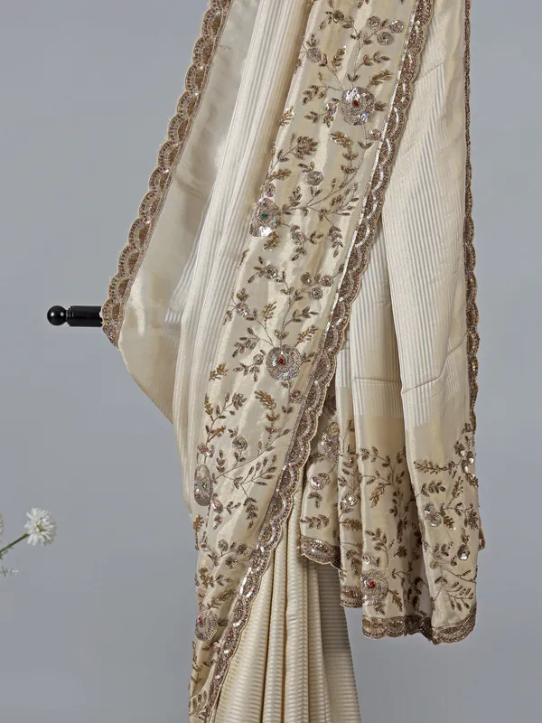 Cream silk saree for women wedding wear