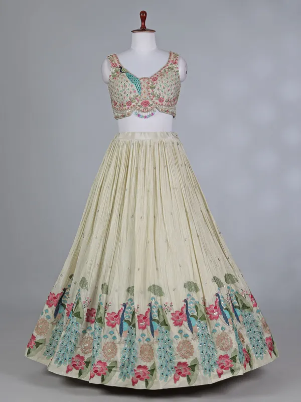 Cream silk sweetheart bridal lehenga choli