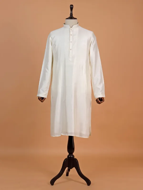 Cream silk textured waistcoat set for man