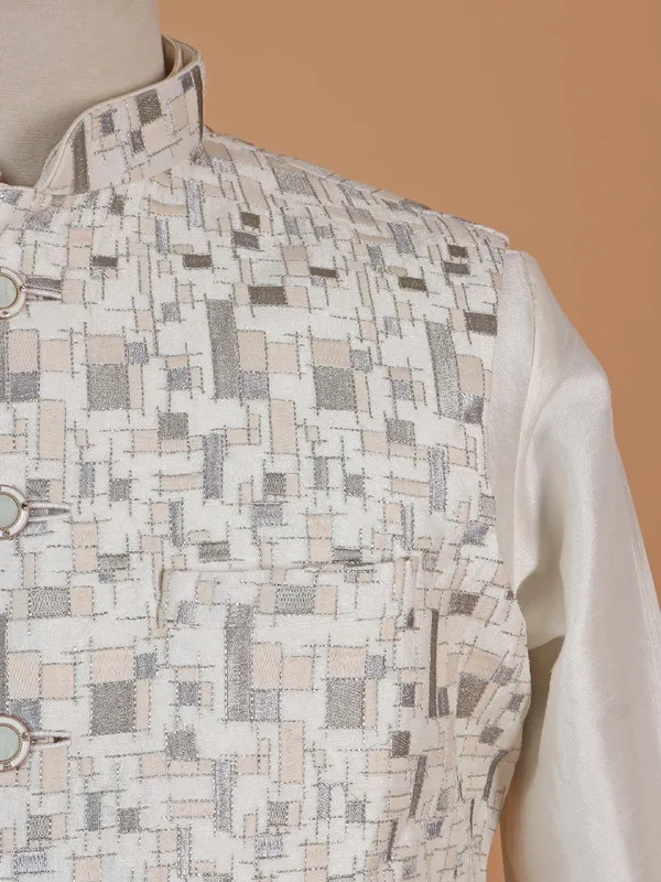 Cream silk textured waistcoat set for man