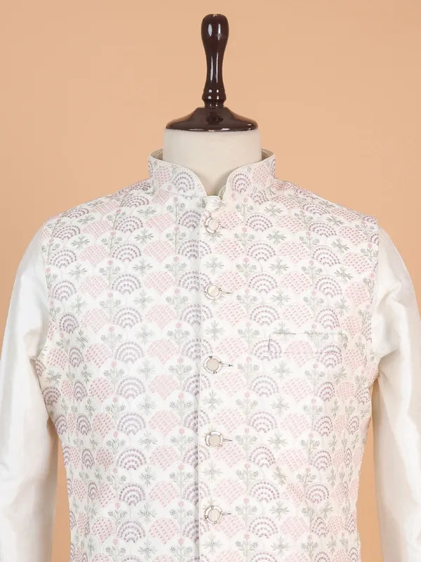 Cream silk waistcoat set for men