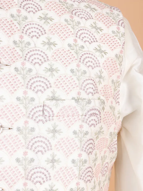Cream silk waistcoat set for men