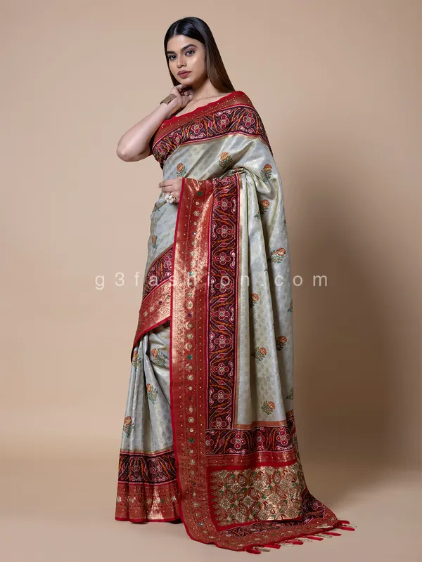 Cream silk wedding saree