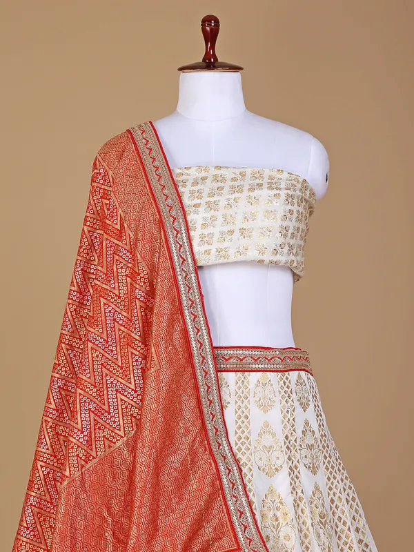 Cream silk wedding unstitched lehenga choli
