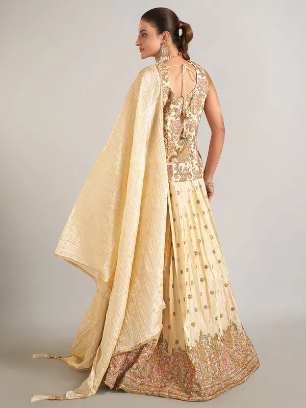 Cream silk wedding wear lehenga choli for women