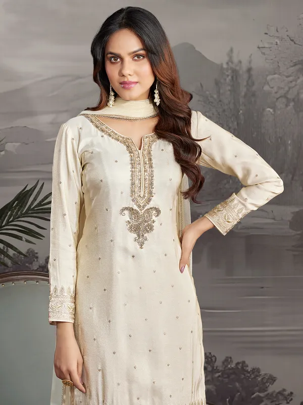 Cream silk wedding wear salwar suit