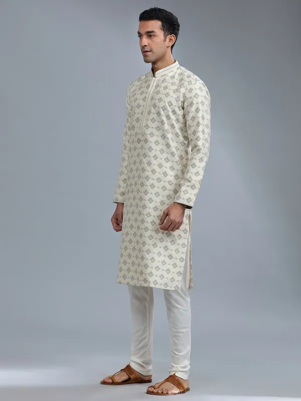 Cream silk zari weaving kurta pajama