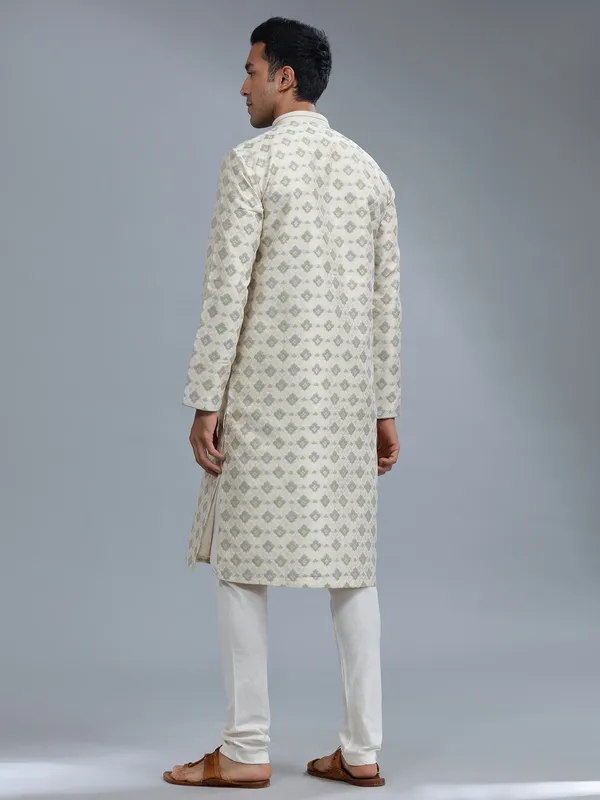 Cream silk zari weaving kurta pajama
