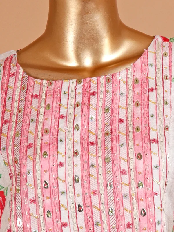 Cream soft silk printed pant set