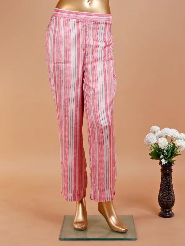 Cream soft silk printed pant set