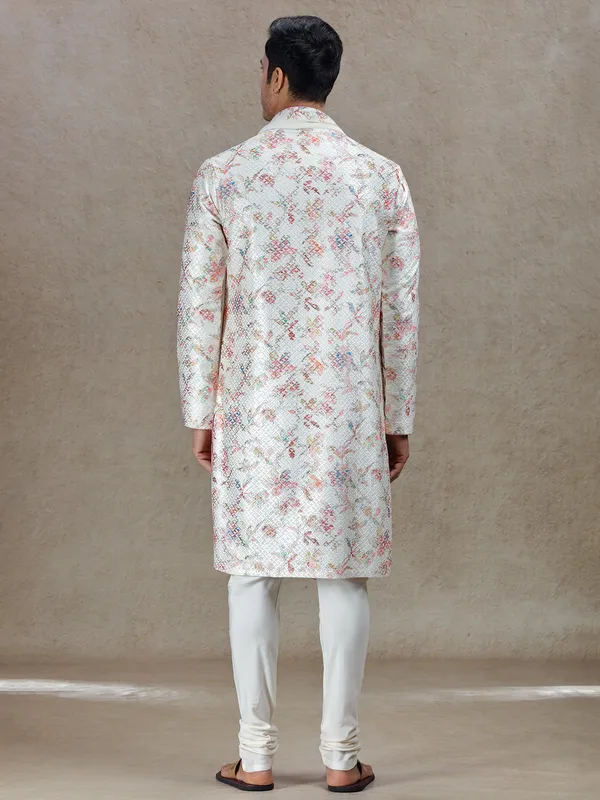 Cream sophisticated elegance printed kurta suit in tussar silk