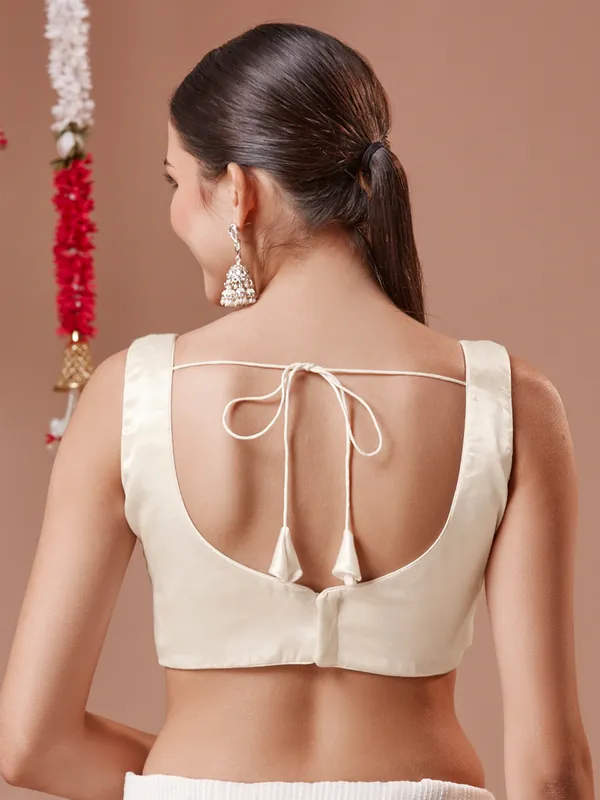 Cream sweetheart neck ready made silk blouse