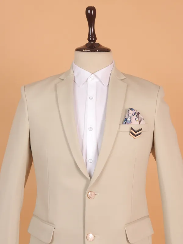 Cream terry rayon for men in solid pattern